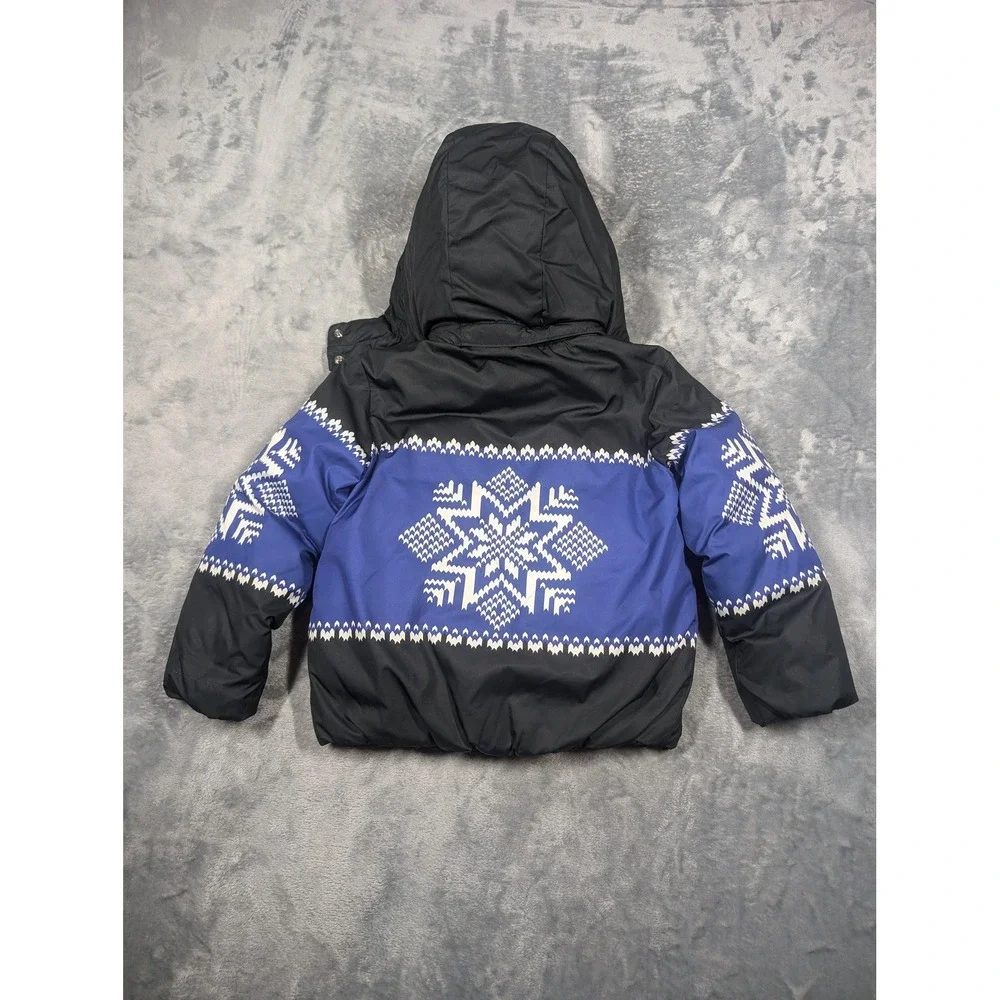 Polo Ralph Lauren Jacket Girls 6 Black Blue Hooded Puffer Snowflake Fair Isle